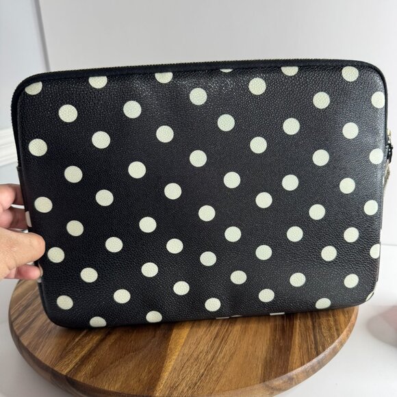 Kate Spade Small Tablet Padded Case Black And White Polka Dot Vinyl Shiny - Picture 2 of 6